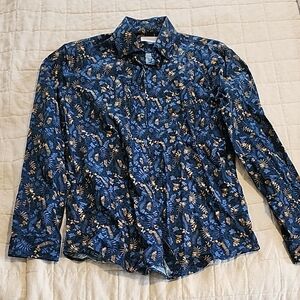 Stylish Blue Leaf Print Men's Shirt